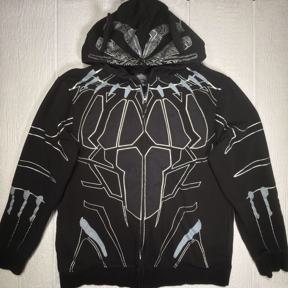 Marvel Black Panther Men’s L Full Zip Mask Hoodie Cosplay 2018 Black Halloween